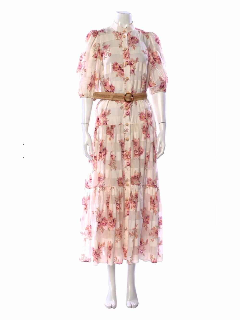Zimmermann Rosa Striped Midi Dress Floral Midi Dress Pink & Cream